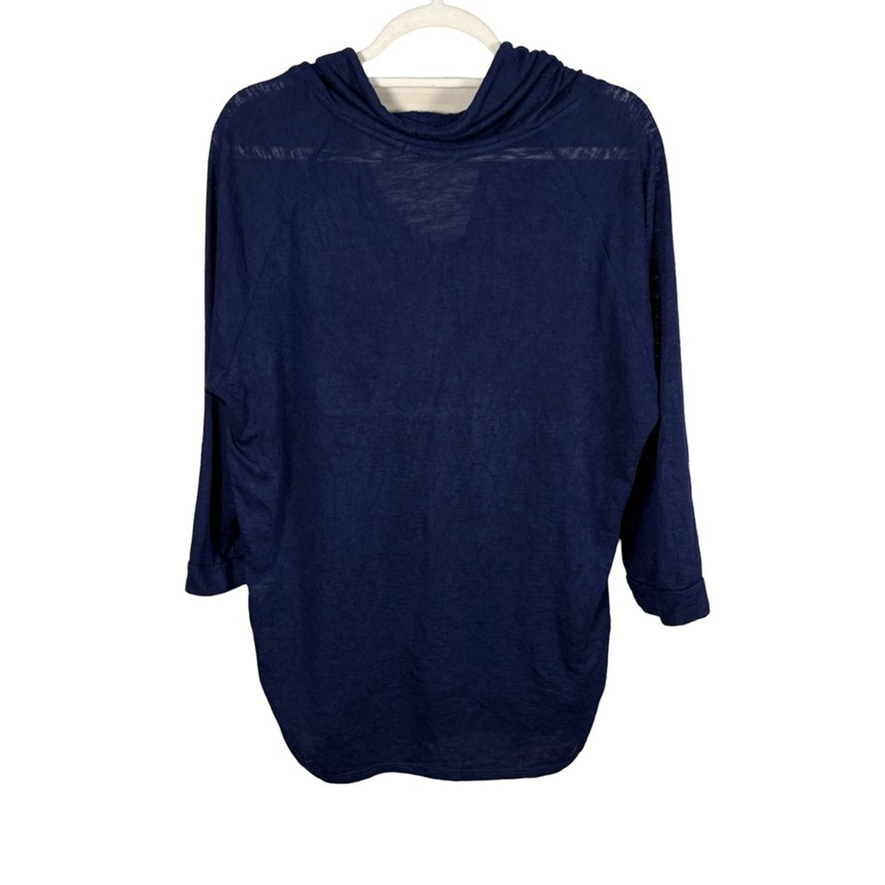 Olivia Moon Deep Blue Navy Cowl Knit Top Size L Relaxed Fit Casual Streetwear - Picture 2 of 11